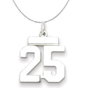 Silver, Athletic Collection Medium Polished Number 25 Necklace - 20 In